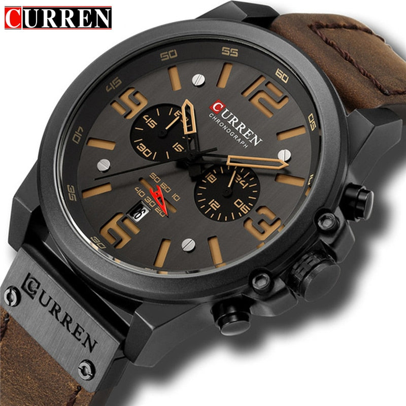 CURREN Top Luxury Brand Men's Military Waterproof Leather Sport Quartz Watches Chronograph Date Fashion Casual Men's Clock 8314