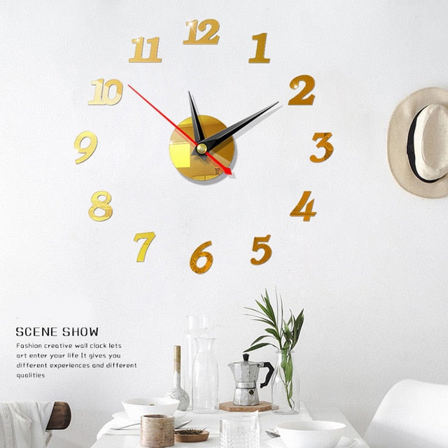 2019 New Clock Watch Wall Clocks 3D DIY Wall Clock Acrylic Mirror Stickers  Home Decoration Living Room Quartz Needle