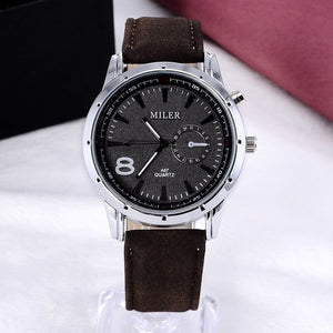 Miler Men Watches Top Brand Fashion Men's Leather Wrist watch Quartz Mens Watch Male Clock relogio masculino erkek kol saati