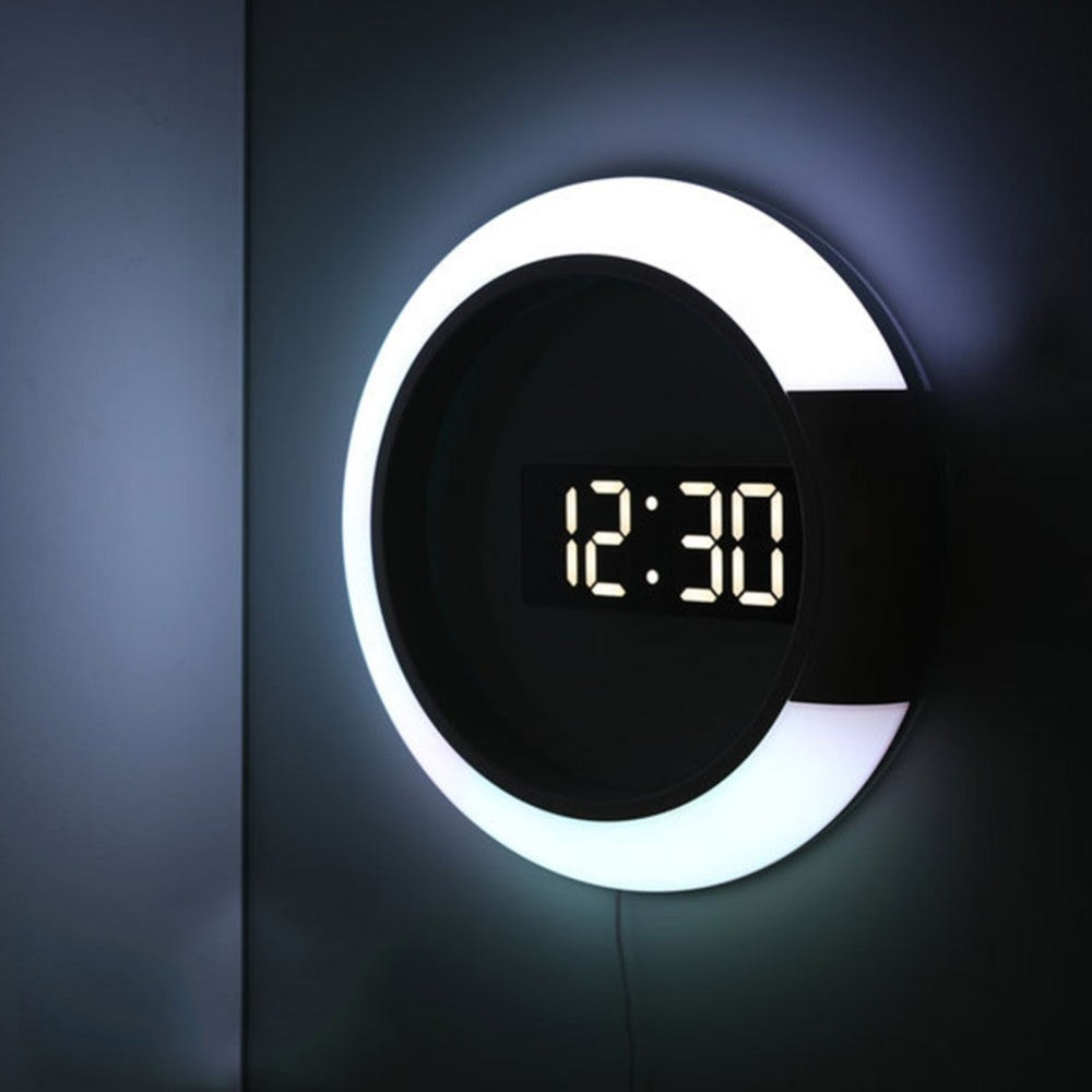 3D LED Digital Table Clock Alarm Mirror Hollow Wall Clock Modern Design Nightlight Wall Watch For Home Living Room Decorations