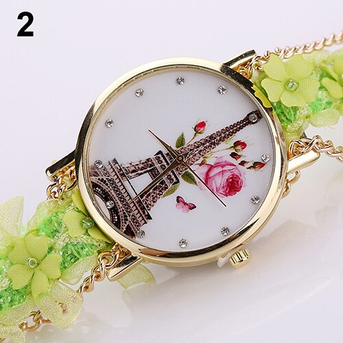 Women's  Rhinestone Tower Print Multi-layer Cloth Band Quartz Wrist Watch